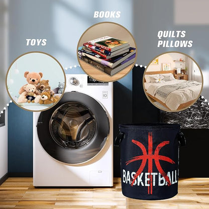 Basketball Laundry Basket Ball Foldable Oxford Cloth Funny Tote Bag Laundry Hamper Clothes Storage Bucket Organizer For Bathroom/Laundry Storage/Bedroom 18.9x16.5 Inch