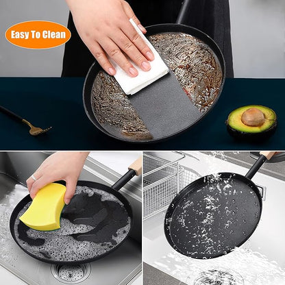 8-inch Frying Pan Skillet Flat Crepe Pan, Lightweight Grill Pan with Wooden Handle for Camping Indoor Outdoor Cooking