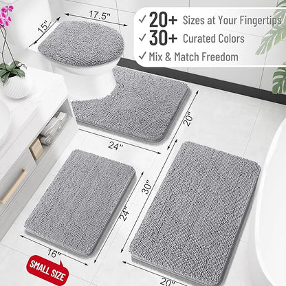 OLANLY Bathroom Rugs 36x24, Extra Soft Absorbent Chenille Bath Rugs, Rubber Backing Quick Dry, Machine Washable Bath Mats for Bathroom Floor, Tub and Shower, Home Decor Accessories, Grey
