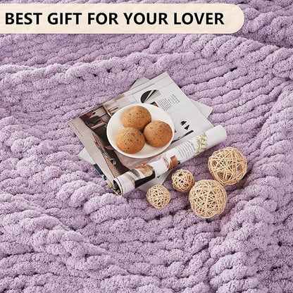 L'AGRATY Chunky Knit Blanket Throw - Soft Chenille Yarn Throw Blanket 60x80: Handmade Thick Cable Knit Crochet Blanket - Large Knit Blanket Chunky Rope Knot Throw Blanket for Couch Sofa Bed Home Decor