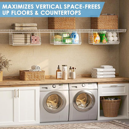 23.62” Extra-Long Under-Shelf Hanging Laundry Basket Organizer, 3-Pack Space-Saving Laundry Organizer, Fits Wire Shelving (Rod Diameter < 0.38”), Modular with Dividers for Custom Laundry Organization