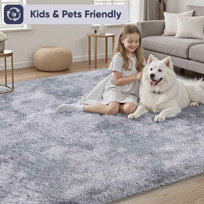 8x10 Area Rugs for Living Room Bedroom: Light Grey Soft Fluffy Shag Upgrade Non-Slip High Pile Carpet Large Fuzzy Plush Indoor Floor Decor Shaggy Rug for Kid Boys Girls Playroom Nursery Modern Home