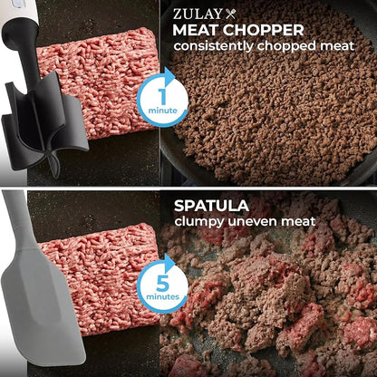 Zulay Kitchen Ground Beef Chopper Tool – 5-Blade Nylon Meat Chopper for Ground Beef, Non-Toxic Food Safe Meat Masher & Breaker, Heat Resistant to 180°C, Dishwasher Safe – Cream