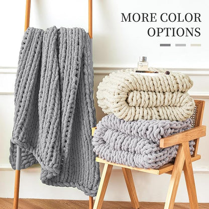 Admitrack Chunky Knit Blanket Throw, 100% Hand Knit Chenille Throw Blanket for Sofa & Home Decor, Soft and Cozy Knitted Throw Blankets (Dark Gray，51"x63")