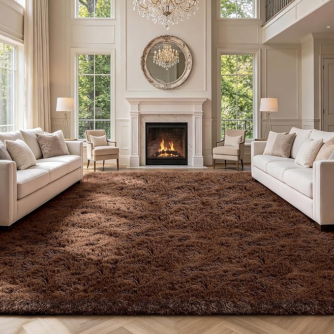 10X14 Large Area Rugs for Living Room Bedroom,Big Shag Rug for Bedroom Dorm,Soft Fluffy Indoor Carpet Plush Rugs for Living Room Home Decor,Brown