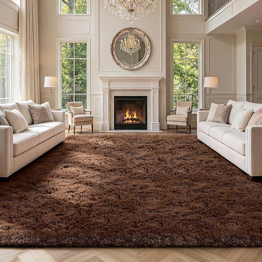 9X12 Large Area Rugs for Living Room Bedroom,Big Shag Rug for Bedroom Dorm,Soft Fluffy Indoor Carpet Plush Rugs for Living Room Home Decor (Brown, 9X12 Feet)