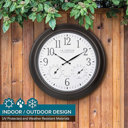 La Crosse Technology 404-89027-INT 18-inch Indoor/Outdoor Brown Atomic Analog Wall Clock