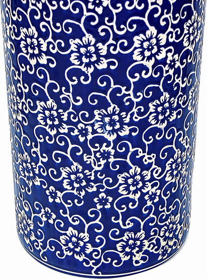 Red Lantern 24" White Flowers on Blue Umbrella Stand