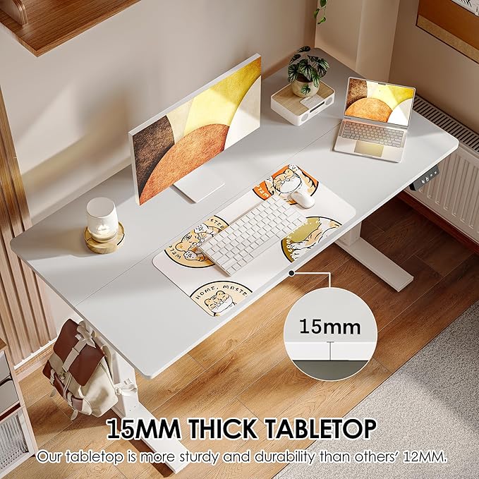 TIQLAB Electric Standing Desk, Adjustable Height Stand up Desk, 55 * 28 Inches Sit Stand Home Office Table with Splice Board, White