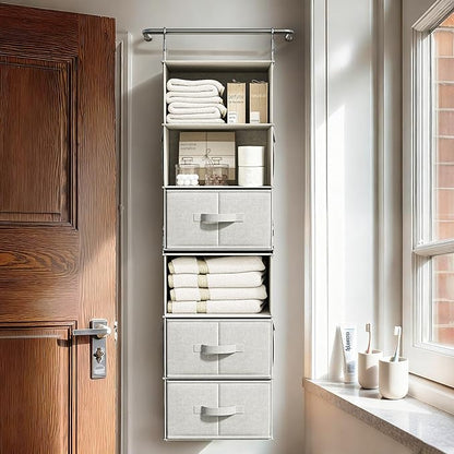 Vailando 6-Shelf Hanging Closet Organizer with 3 Drawers, 2 Separable 3-Shelf Closet Organizers and Storage for Wardrobe Organization, Hanging Dresser for Nursury & Dorm Clothes Organizer