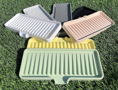 Happitasa Silicone Soap Dish Tray and Sponge Holder with Drain Chute | Bathroom and Kitchen Sink Organizer Caddy (Grey, 9"x3.5", 5.6 Ounces)