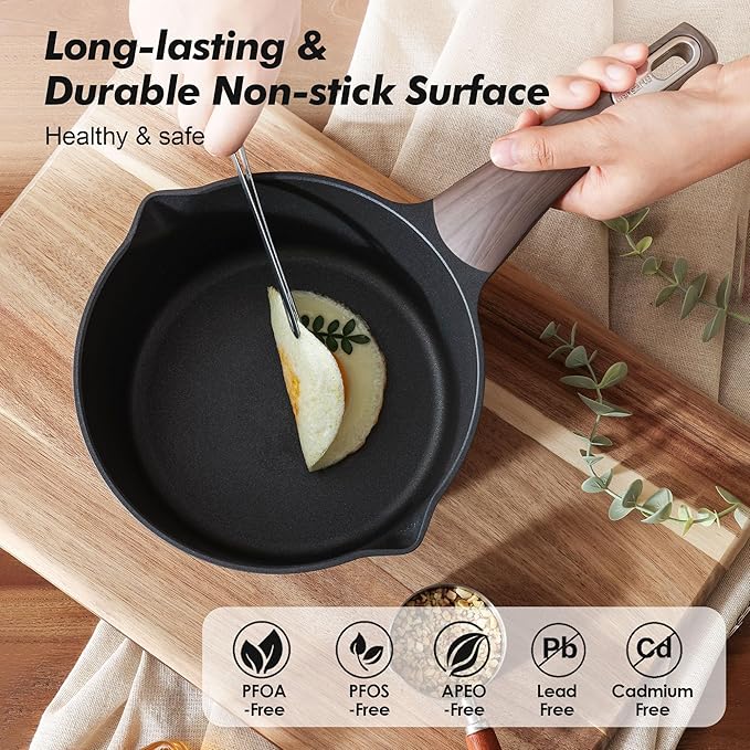 SENSARTE Nonstick Sauce Pan with Lid, 2.5 Quart Saucepan with Double Spout, Multipurpose Large Cooking Pot, Non toxic Kitchen Sauce Pot, Non stick Saucier Pan, Induction Comptable, PFOA Free