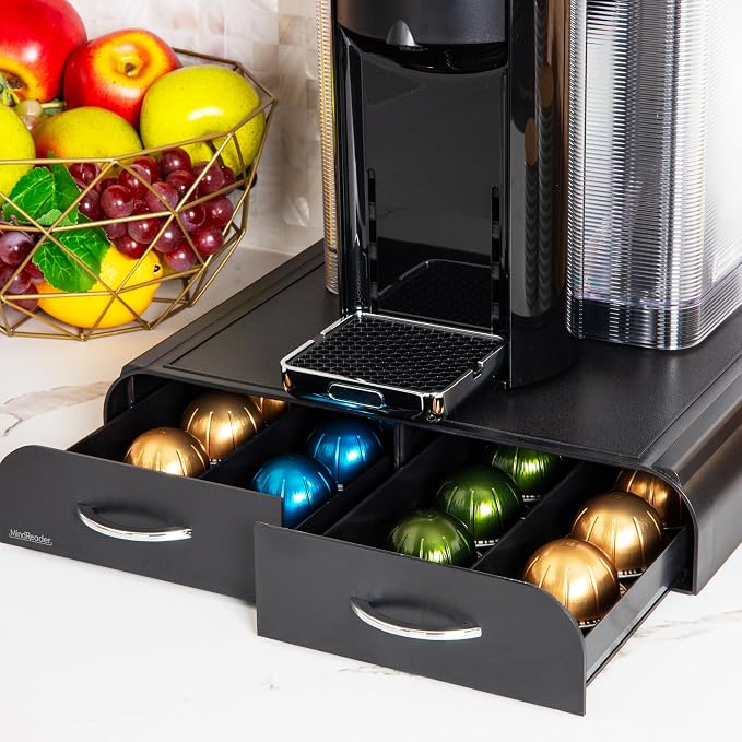 Mind Reader Single Serve Coffee Pod Organizer with 2 Drawers, Plastic, 13.25"L x 12.75"W x 2.5"H, Black