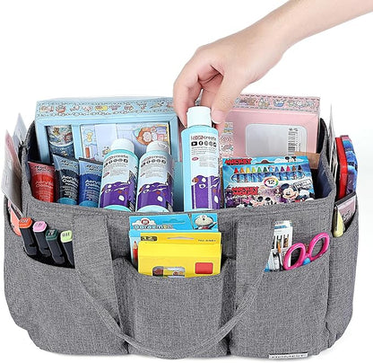 HOMEST Craft Organizer Tote Bag with Multiple Pockets, Storage Art Caddy for Scrapbooking, Crafts Supply Carrier for Tool, Gray