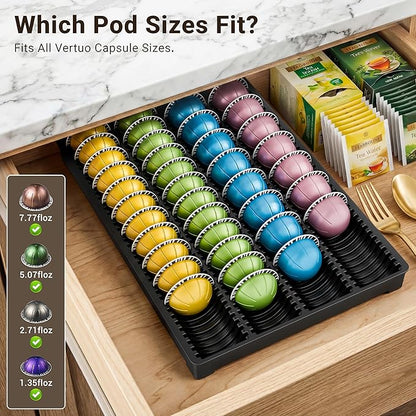 EVERIE Drawer Coffee Pod Organizer for Vertuo Capsules – Holds Up to 40 Large or 52 Small Pods, Space-Saving Insert Tray, Fits Kitchen Cabinets, 15.4" x 10.2" x 1.2"