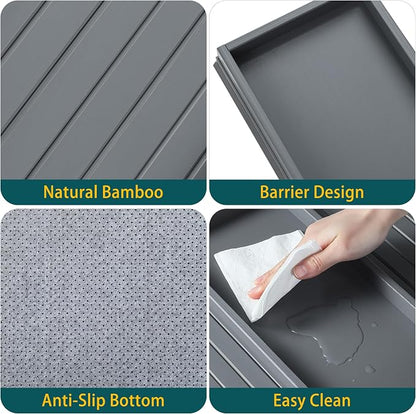 Bamboo Couch Arm Tray Table，Foldable Sofa Armrest Tray Table for Couch，Flexible and Anti-Slip Couch Arm Cup Holder，Portable Sofa Arm Chair Table for Drink,Cups, Eats，Snacks, Phone, Remote (Gray)