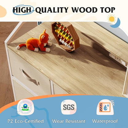 WLIVE Led Dresser for Bedroom, TV Stand for Bedroom with LED Lights and Power Outlet, Wide Chest of Drawers for Hallway, 8 Fabric Drawers for Living Room and Entryway, Cream White