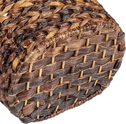 Creative Co-Op Boho Oval Braided Bankuan Bathroom Tissue/Toilet Paper Basket with Wood Handle, Brown