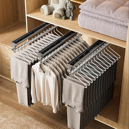 2 Pack Pull Out Closet Rod, 15.7inch Heavy Duty Pants Rack, Adjustable Clothes Hanger Rail, Space Aluminum Valet Rod, Top Mounted Wardrobe Clothes Organizer, Closet Storage for Trousers Coats Gray