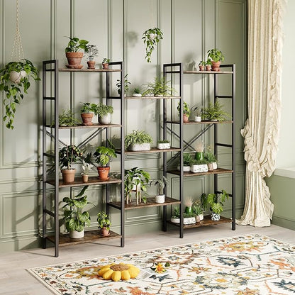 GRUSIGN Triple 4 Tier Book Shelf, Modern Bookcase Shelf, Freestanding Large Display Shelves for Living Room/Office/Garage, Stable Large Bookshelf with Storage for Books/Lego/Plants, Rustic Brown