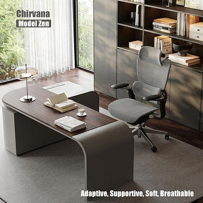Ergonomic Office Chair with Adjustable 3D Lumbar Support, Big and Tall Mesh Home Desk Chair 5D Armrests, Executive Chair with 4D Headrest, 90-130°Tilt, BIFMA Certified, Model Zen (Grey)
