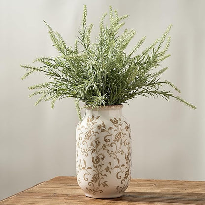 SIDUCAL Ceramic Vintage Vase, 8.78 Inch Chinoiserie Floral Vase, Retro Ice Cracked Rustic Farmhouse Vases for Home Decor, Living Room, Bookshelf, Office, Tuscan Decor, Brown Floral Pattern
