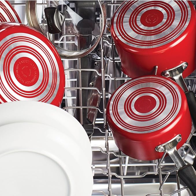 Farberware Cookstart DiamondMax Nonstick Cookware/Pots and Pans Set, Dishwasher Safe, Includes Baking Pan and Cooking Tools, 15 Piece - Red