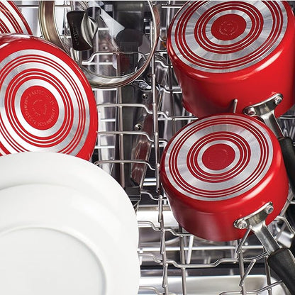 Farberware Cookstart DiamondMax Nonstick Cookware/Pots and Pans Set, Dishwasher Safe, Includes Baking Pan and Cooking Tools, 15 Piece - Red