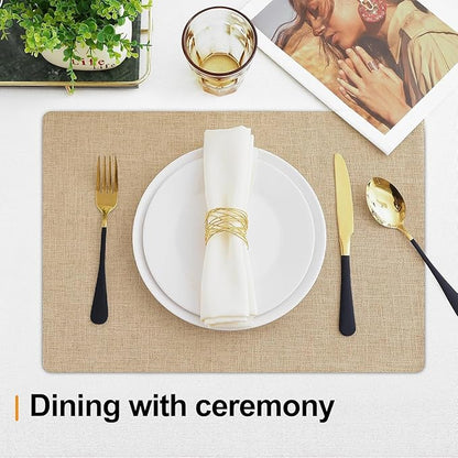 Homaxy Cloths Placemats for Dining Table Set of 8, Heat Resistant Washable Cotton Linen Blend Table Mats, Easy to Clean Place Mats for Indoor Outdoor Party Kitchen Decoration, 13" x 19", Flaxen