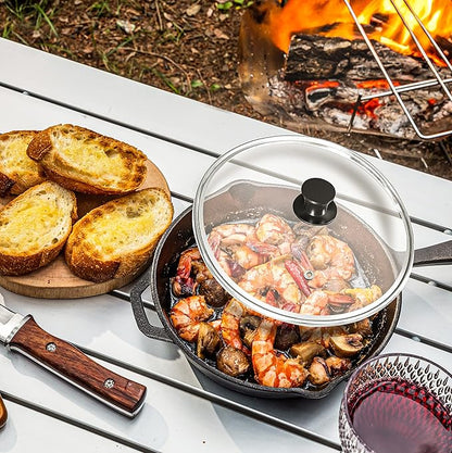 Utopia Kitchen Saute Fry Pan Pre-Seasoned Cast Iron Skillet With Lid, Frying Pan, Cast Iron Pan, Safe Grill Cookware for Indoor & Outdoor Use (1, Black, 10 Inch)