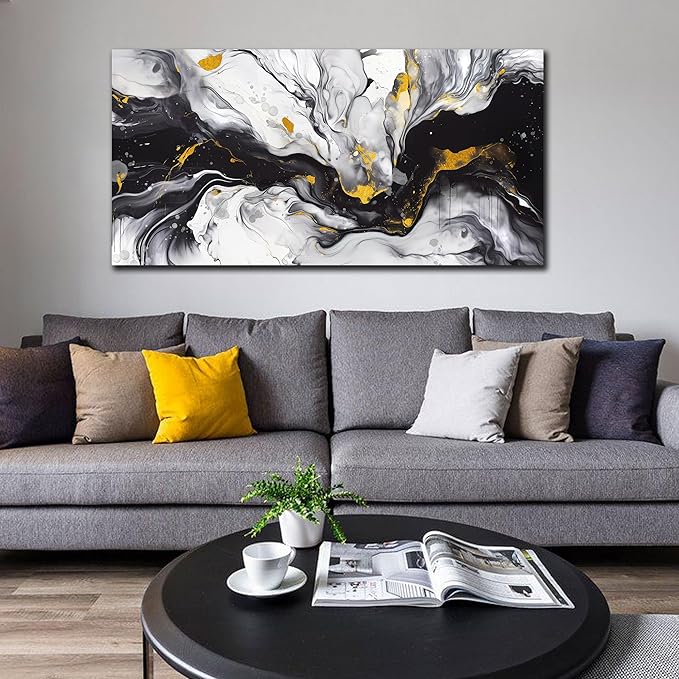 Alsingbago Large Abstract Canvas Wall Art for Living Room Bedroom Black and White Picture Ink and Wash Style Prints for Home Office Decoration Size 24x48 Ready to Hang