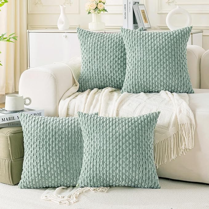 Set of 4 Aqua Decorative Throw Pillow Covers 24x24 Inch Corduroy Pillow Covers for Bed Couch Sofa Living Room Soft Square Cushion Cases