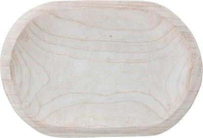Bloomingville Hand-Carved Paulownia Wood Bowl with Whitewashed Finish