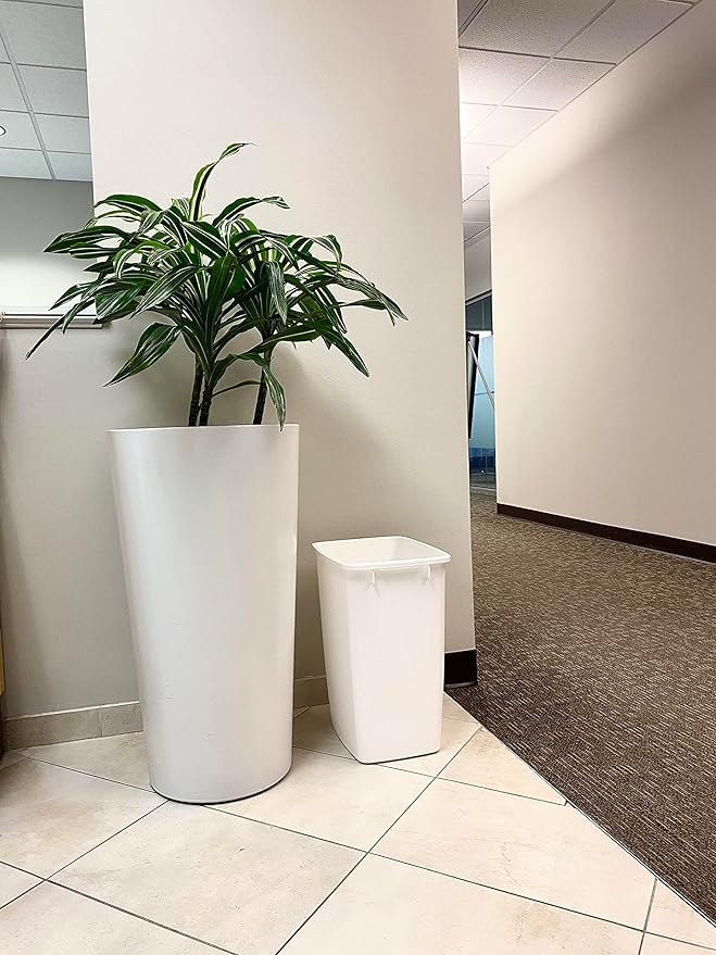 Rubbermaid Small Kitchen Bathroom Trash Can, 9 Gallons, White, Waste Basket for Under Counter/Kitchen/Office/Bedroom/Bathroom