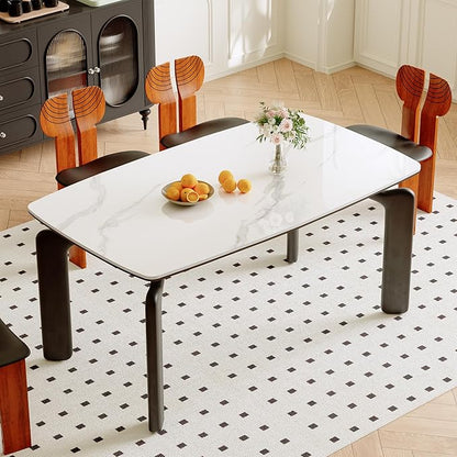 59'' Modern Dining Table, Sintered Stone Dining Table, Rectangular Slate Patio Table with Metal Legs, Indoor-Outdoor Ceramics Table for Patio, Backyard, Scratch and Heat Resistant