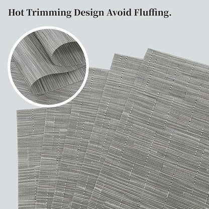 Leetaltree Silver Placemats Set of 6 - Heat Resistant Non-Slip Place mats for Dining Table, Washable Durable PVC Vinyl Woven Table Mats（Silver, 6）