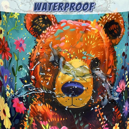 Bear Laundry Basket Oxford Cloth Foldable Colored Animal Flowers Laundry Hamper With Handle Portable Clothes Storage Organizer Basket 18.9x16.5 Inch Laundry Bag For Laundry Room/Bedroom/Bathroom