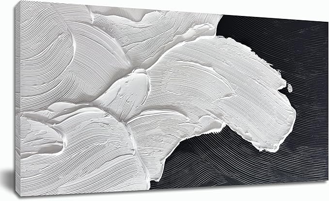 Tarfupth Black and White Abstract Wall Art for Living Room Hand-Painted Large Abstract Wave Oil Paintings Textured Artwork for Bedroom Office Home Decor 20x40 Inch