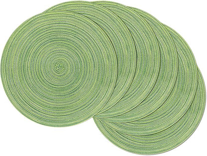 SHACOS Round Placemats Set of 6 for Dining Tables 15 inch Cotton Braided Placemats Washable Reversible for Kitchen Holiday Party (Mixed Color Pea Green, 6)