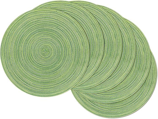 SHACOS Round Placemats Set of 8 Washable 15 inch Round Table Mats Braided Non Slip Fabric Place Mats for Dining Table Indoor Outdoor (Mixed Color Pea Green, 8)