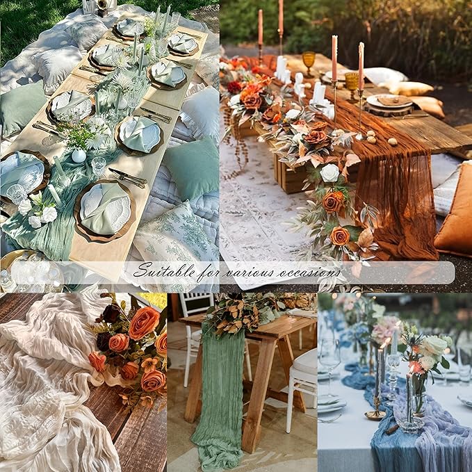 8 Pack Dusty Blue Cheesecloth Table Runner 22 x 108 inch Gauze Cheese Cloth Table Runner Bulk for Rustic Wedding Baby Shower Birthday Party Boho Table Decor