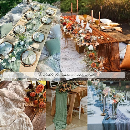 8 Pack Dusty Blue Cheesecloth Table Runner 22 x 108 inch Gauze Cheese Cloth Table Runner Bulk for Rustic Wedding Baby Shower Birthday Party Boho Table Decor