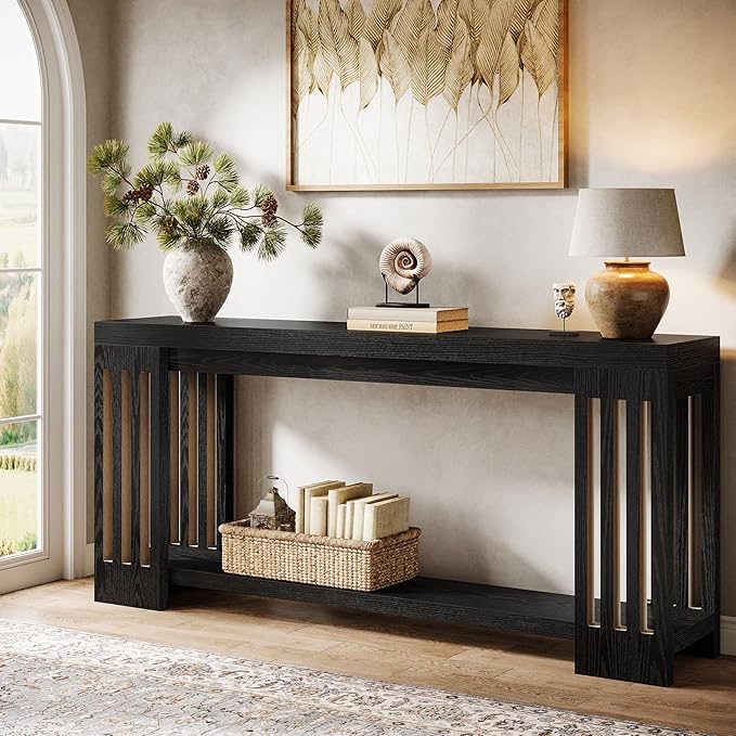 Tribesigns 70.9-Inch Extra Long Entryway Table, Farmhouse Sofa Console Table with Vertical Stripe Legs, 2-Tier Entry Furniture for Living Room, Hallway, Entrance (Black)