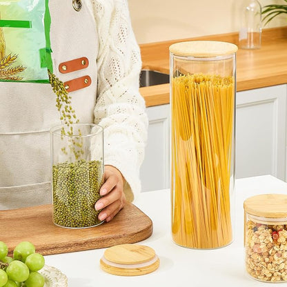 Vtopmart 3 Pack Kitchen Containers with Airtight Bamboo Lids (74oz/27oz/20oz), Glass Pantry Storage Containers for Pasta, Nuts, Coffee Beans, Cereal, Canisters Set for Pantry Organization, BPA Free