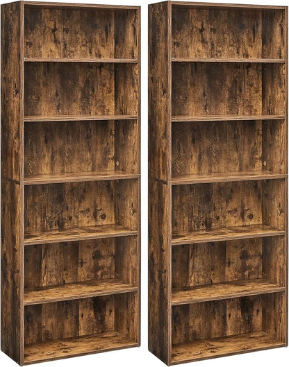 VASAGLE Set of 2 Bookshelves, 23.6 Inches Wide, 6-Tier Open Bookcases with Adjustable Storage Shelves, Floor Standing Units, Rustic Brown ULBC166X01-2
