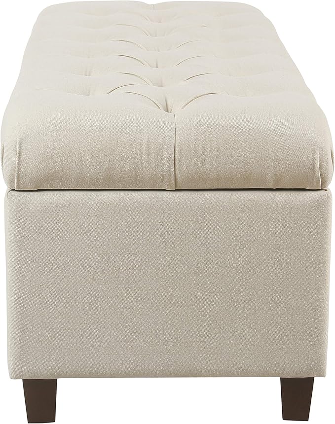 Homepop Home Decor | Tufted Ainsley Button Storage Ottoman Bench with Hinged Lid | Ottoman Bench with Storage for Living Room & Bedroom, Soft Cream, Textured Neutral