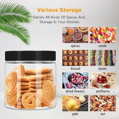 Hajoyful Plastic Jars with Lids 8 oz & 14 oz 24Pcs Clear Plastic Slime Storage Jars Containers with Airtight Leak Proof Black Screw On Lids Cylinder Clear Round Jar Food Grade Durable Jar