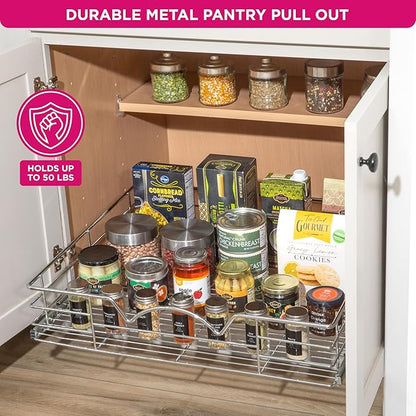HOLDN’ STORAGE Pull Out Cabinet Organizer, Slide Out Drawer for Kitchen Cabinets & Pantry, Roll Out Shelf for Pots, Pans & Under Sink Storage, Heavy-Duty Full-Extension, 24"W x 21"D x 5"H