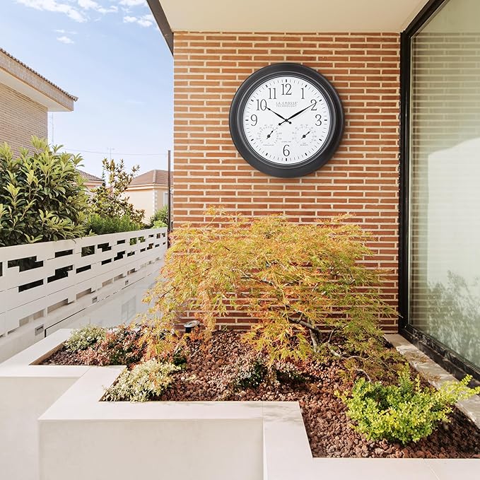 La Crosse Technology 404-89027-INT 18-inch Indoor/Outdoor Brown Atomic Analog Wall Clock