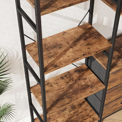 AFLUI Triple Bookshelf with 3 Fabric Drawers, 6-Tier Book Shelf and 10 Display Shelves, Industrial Large Bookcase for Home & Office, Rustic Brown, 47'' Wide